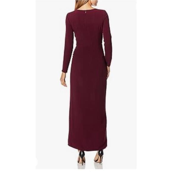 Naomi Cutout Twist Knot Draped Formal Evening maxi burgundy wine Fit Bodice slit - Picture 2 of 8